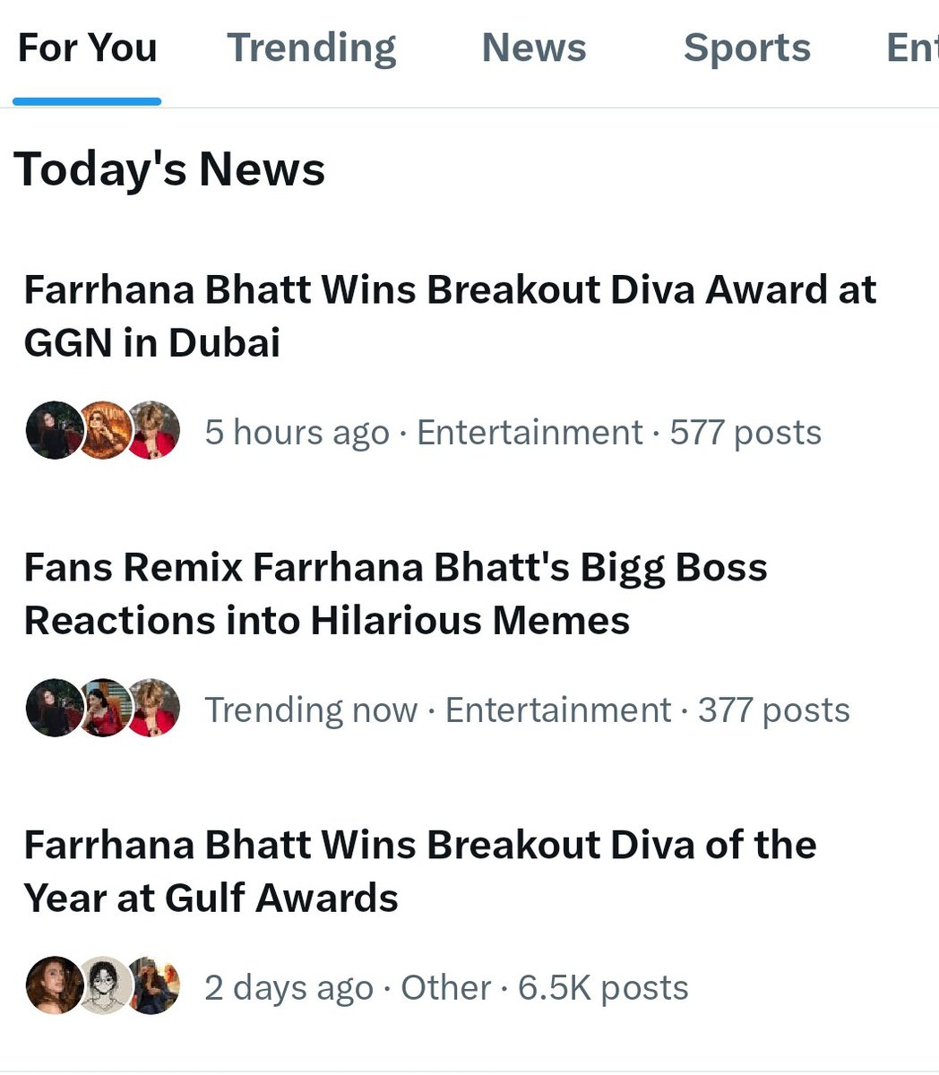 Multiple X headlines for Hana and that’s all because of you all 🔥

Loud, loyal, and unstoppable. The love you show isn’t normal, it’s powerful enough to turn moments into headlines ❤️

Congratulations to all 🙌

#FarrhanaBhatt𓃵 #FarrhanaBhatt
#FarrhanaRebellions