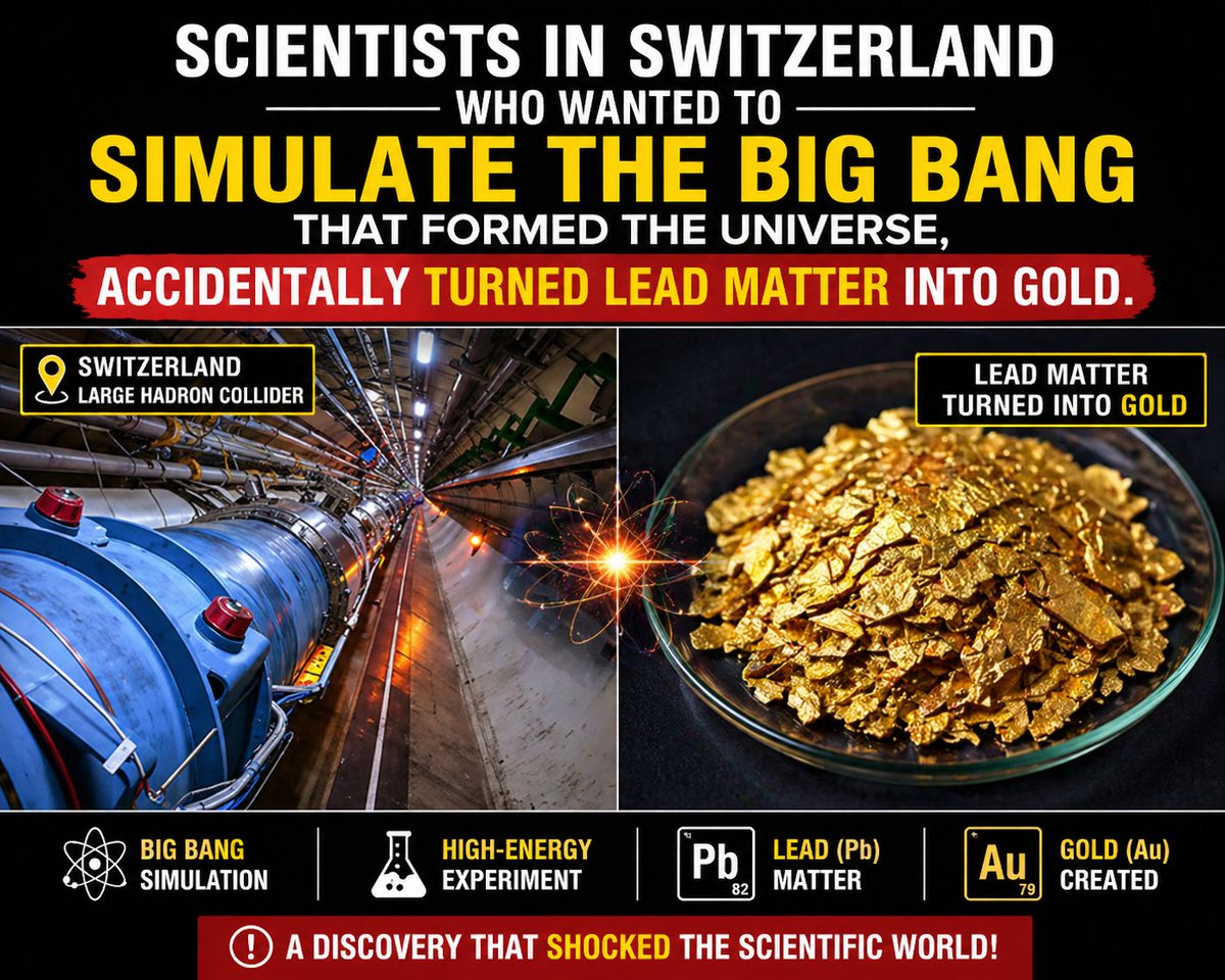 OmeyLad23's tweet image. Scientists Turn Lead into Gold? 😳 Big Bang Experiment Shock
#science #bigbang #cern #switzerland #physics #gold #lead #experiment #space #technology