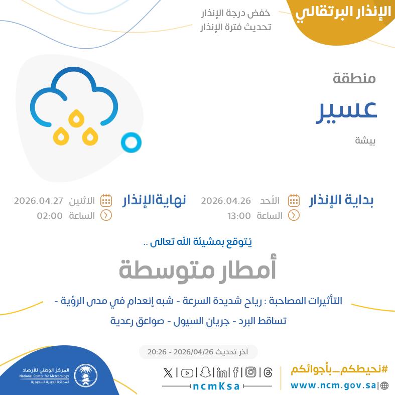 النظام الآلي للإنذار المبكر بالمركز الوطني للأرصاد tweet media