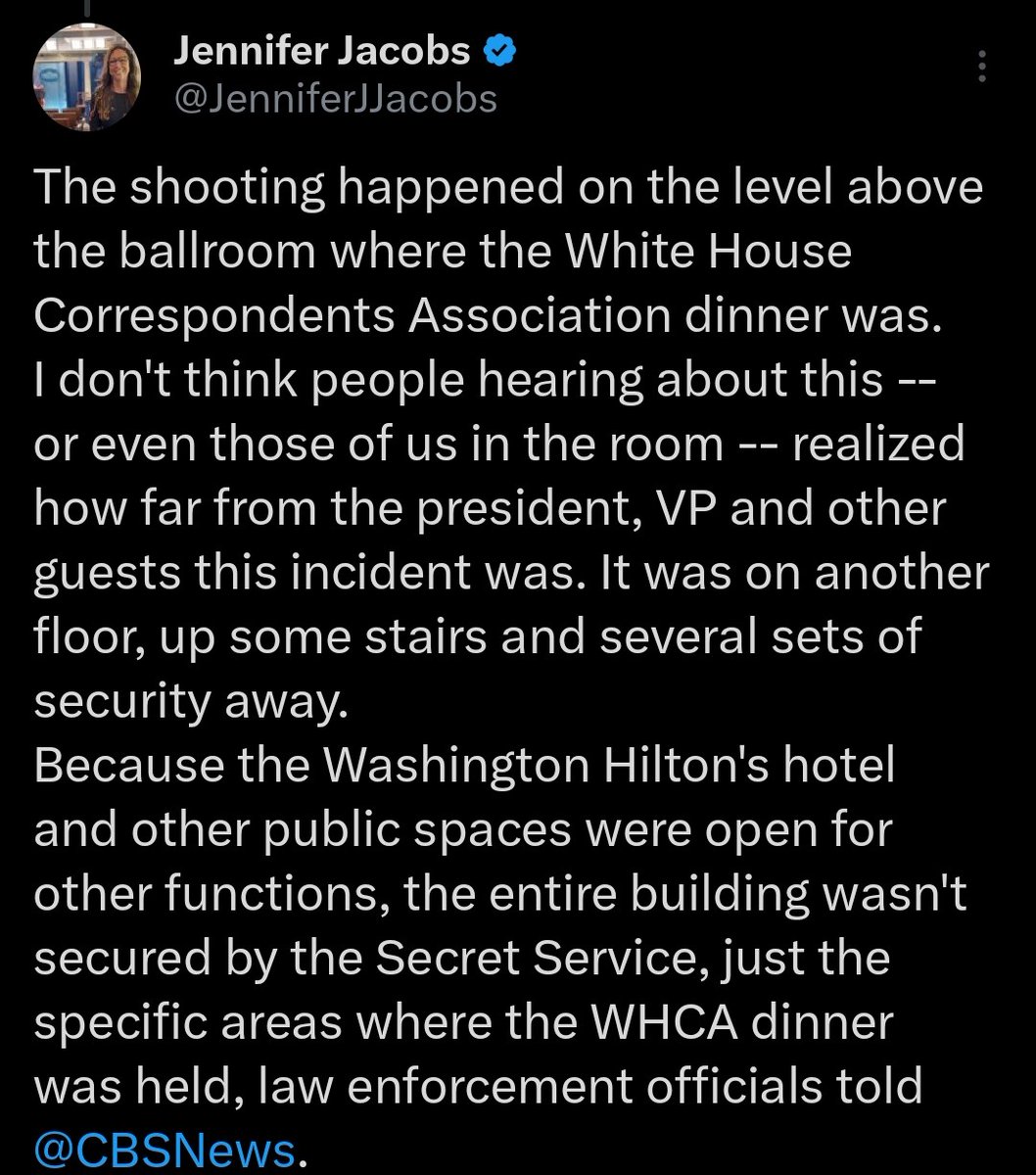 ShadowEnvoy's tweet photo. @JenniferJJacobs @DAGToddBlanche @margbrennan That would be an incredible feat of physics considering the shooting happened, and I'll quote you here "on another floor, up some stairs and several sets of security away". https://t.co/JjNC2wM2sp