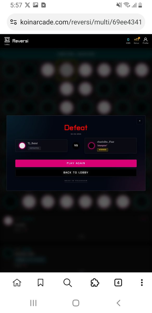Tj_bahd's tweet photo. 🎮 Reversi Match Result

⚔️ Tj_Bahd vs charlollte_Flair
🏆
📋
@koinarcadeapp https://t.co/UU4gJUroz2