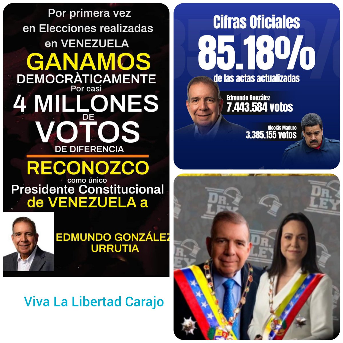 COMUNICADO 
<a href="/MariaCorinaYA/">María Corina Machado</a>

El único presidente  d🇻🇪 con legitimidad de origen es Edmundo González Urrutia. 

Queremos que regresen MCM  y Edmundo González Urrutia (presidente y vicepresidente legítimos d🇻🇪por voluntad popular el 28j 24

Yo no vote por Delcy

Yo voté por Edmundo