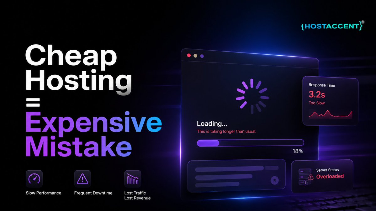 Hostaccent's tweet image. Cheap hosting today = expensive problems tomorrow.

#WebHosting #Startup #Hosting #Hostaccent