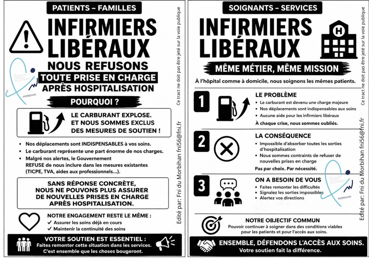 MARJAN0207's tweet photo. Les infirmiers  libéraux du pays de Lorient seront sur le parking
➡️ du Centre Hospitalier Bretagne Sud à #Lorient 
🕐Lundi 27 à 13h

pour expliquer aux patients, famille et à nos collègues salariés pourquoi il devient compliqué de trouver un infirmier à domicile  . 
#idel #fni https://t.co/Y5JF466Psx