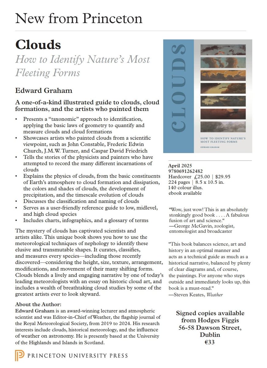 eddy_weather's tweet image. #Clouds book tour: Custom House, Dublin, Thurs 30 April 2026 6pm. Tickets here:
irishmetsociety.org/#tickets 
Book signing: Fri 1 May, 10-11am, Hodges Figgis (Waterstones) Dublin, price €33. 
[Book can still be ordered online here: tinyurl.com/eddyclouds £25 /€33] Thank you!