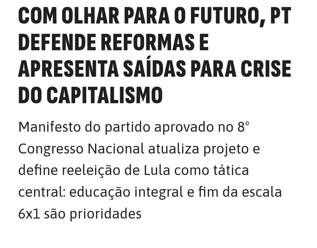 Com olhar para o futuro, PT defende reformas e apresenta saídas para crise do capitalismo – Partido dos Trabalhadores share.google/hXFOmJc7mT2ueN…