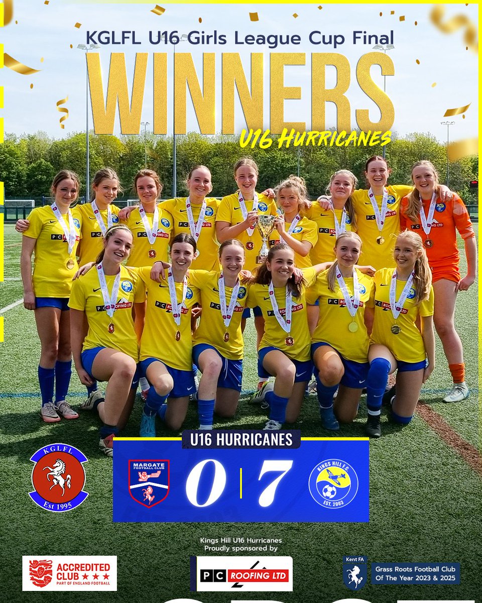KingsHillFC1's tweet image. 🏆 CUP WINNERS 🏆
Our U16 Hurricanes are KGLFL U16 Girls League Cup Champions! 💛💙
Brilliant achievement from a brilliant group — hard work, determination and team spirit paid off 👏
You’ve done the club proud! 💪
🟡🔵
#KingsHillFC #KHFC #GirlsFootball