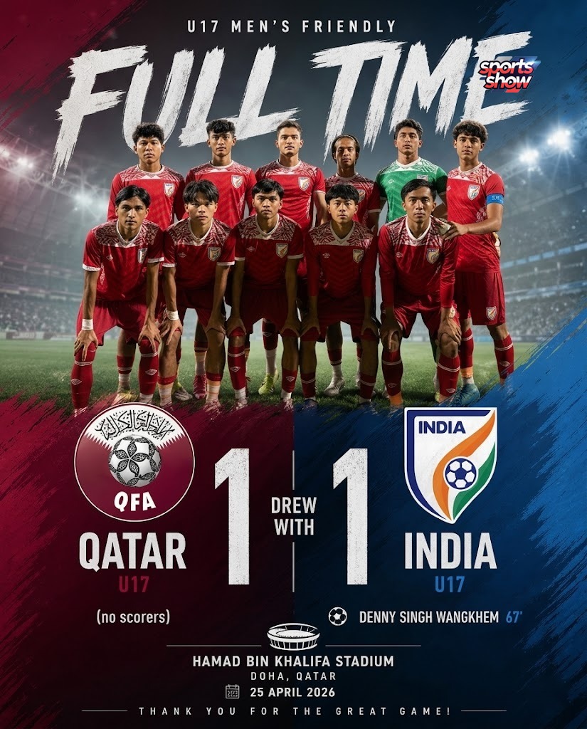 sportsshow00's tweet image. Full Time – Men’s U17 Friendly ⚽
Qatar national under-17 football team 1
drew with
India national under-17 football team 1
🇮🇳 Scorer: Denny Singh Wangkhem 67’

#AFCU17AsianCup #IndianFootball #highlightseveryone #trendingnow #viralpost