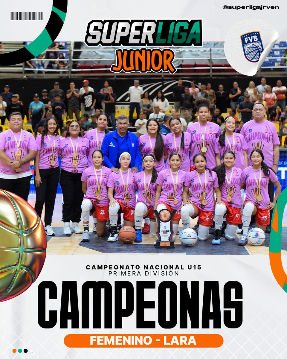 superligajrven's tweet photo. 🏆 ¡Lara ganó el título del Campeonato Nacional U15 Femenino 2026!

🎖️ Podio: 
🥇 Lara
🥈 Caracas
🥉 Anzoátegui 

#JuegaElFuturo https://t.co/ueY63ERQCw