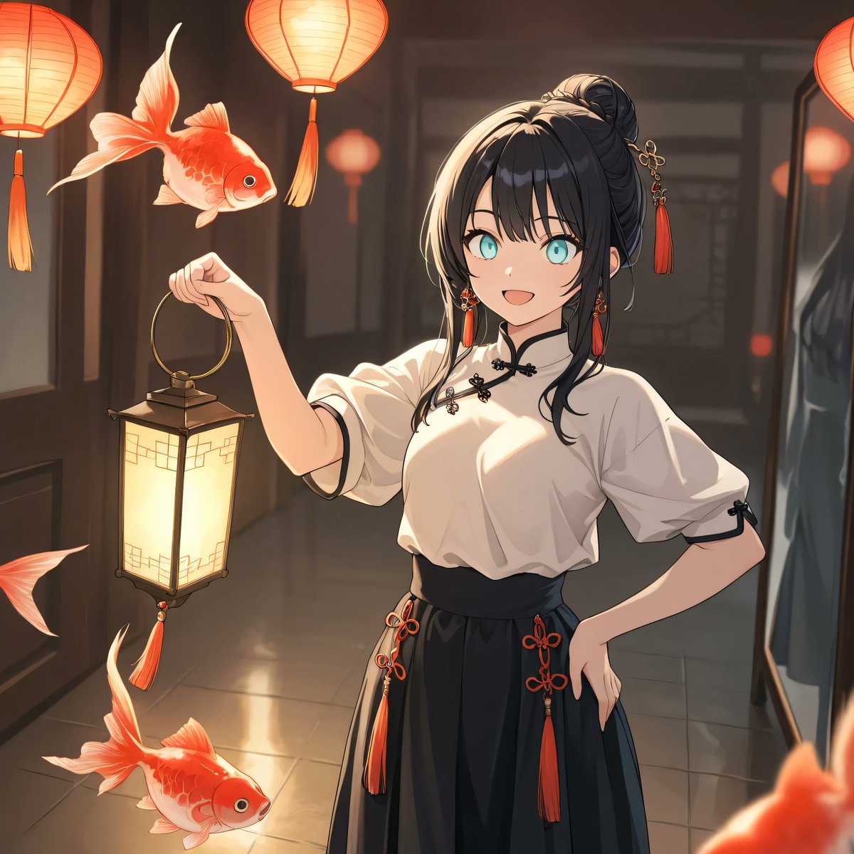 BluePilotSuit's tweet image. 「金魚娘」 
 "Goldfish Girl"

「この灯りの中でなら、どんな気持ちも優しく包まれる気がするの。だからもう少しだけ、一緒にいよう？」
In this glow, every feeling feels gently embraced. So… can we stay here together just a little longer?

#aiart #aiartwork #AIイラスト #AIillustration