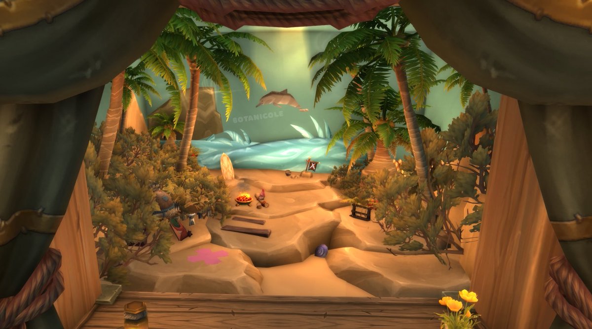 botanicoles's tweet image. Coastal cottage bedroom with a tropical beach view 🐬⛵️🌊🌴 #wowhousing #worldofwarcraft