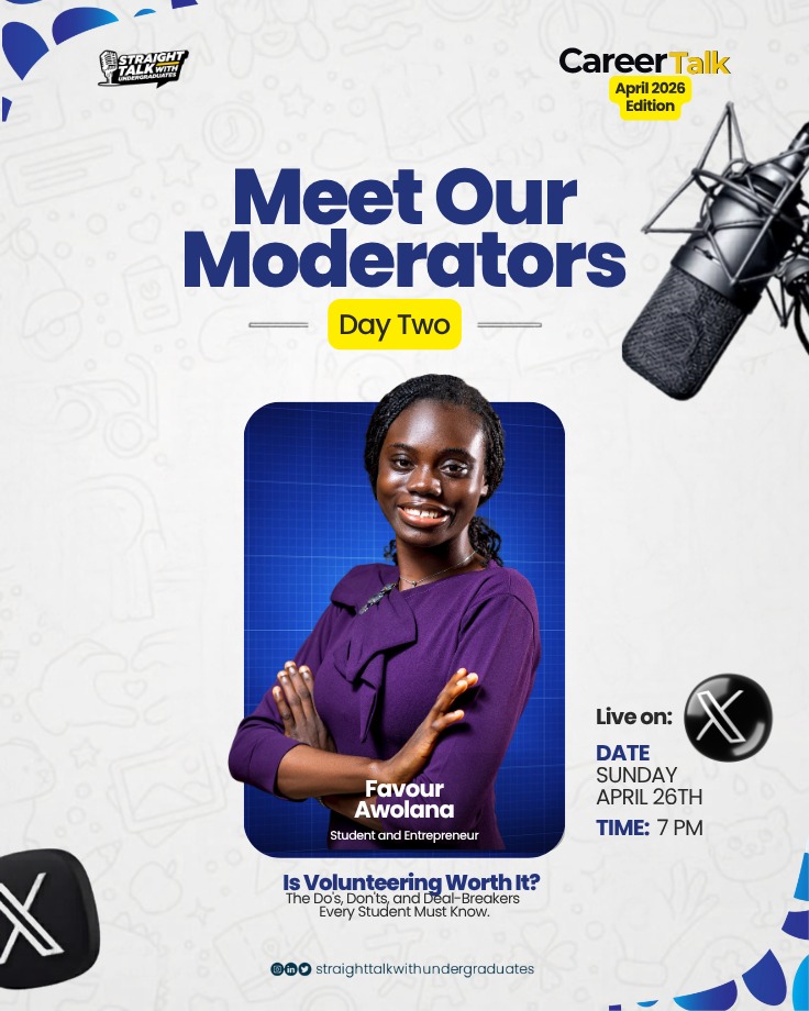 talkwithugrads's tweet photo. Day One was just the warmup.
Day Two of Straight Talk with Undergraduates (April Edition) is TONIGHT (7PM).
If you missed yesterday, tonight is your chance.
If you were there , you already know you can't sit this one out.
📎https://t.co/BKwMXdGaTy
#CareerTalk #Undergraduates https://t.co/DyA4OD6RCI