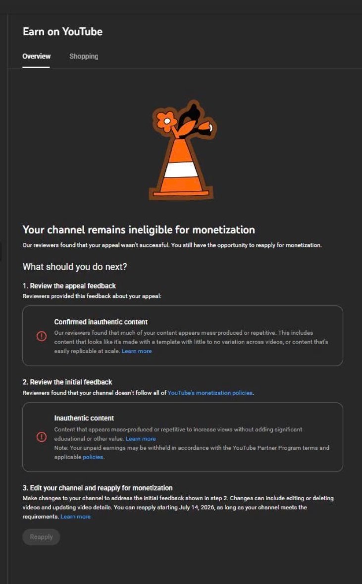 KittyCa71408767's tweet photo. ⚠️ Please SUPPORT !
@TeamYouTube
   
@YouTubeCreators
  
@YouTubeInsider
  
@YouTube

Hello YouTube Team,

I am writing to clarify the exact nature of my content and production process:
_ The Concept: My videos blend live-action with 3D CGI, bringing fictional characters into the real worl

_ The Team: My content is fully original, produced by a 15-person studio crew: 1 scriptwriter, 2 editors, 3 animators, 1 CGI modeler/renderer, 1 cameraman, 1 director of photography, 5 actors, and 1 manager.

_ The Effort: It takes 24 hours of non-stop work from our entire 15-person team to produce just one episode.

_Originality: My videos are NOT "highly repetitive with minimal changes." Every single episode features a completely unique, written storyline.

_ No Mass Production: My content is NOT mass-produced or templated. While I maintain a consistent channel branding and style, every video is distinctly different. I also handcraft every custom thumbnail; they are never just auto-generated or lazy screenshots.

_ Technical Process: Our workflow involves rendering complex 3D CGI frame-by-frame on a dedicated workstation rig running 24/7.

_The Value: This is high-quality, fan-made content designed to create dramatic, realistic cinematic experiences

_ 15 people. 4 years of work. 24/7 rendering. This isn't 'inauthentic'—it's high-end CGI production. This channel is the lifeblood of our team, and we're being silenced by an automated sweep. TeamYouTube, YouTubeCreators, please look at our actual production process and do the right thing. Our team is counting on you!

_ I am absolutely confident that if a human reviewer looks into this, they will immediately recognize the misunderstanding and reverse the decision. I urgently ask for your help to escalate this. I have been a proud member of the YouTube Partner Program for years and value this platform immensely.

my channel : https://t.co/iabmERDiL7