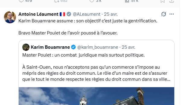 Léaument, c'est le prototype du bourgeois LFI qui récupère  une bonne circo 91 du PCF, grâce à Mélenchon, y est élu facilement, mais n'y habite pas ("faut pas déconner quand même" 😎). 

Mais le mec donne des leçons de "gentrification" à <a href="/karim_bouamrane/">Karim Bouamrane</a> 😀
