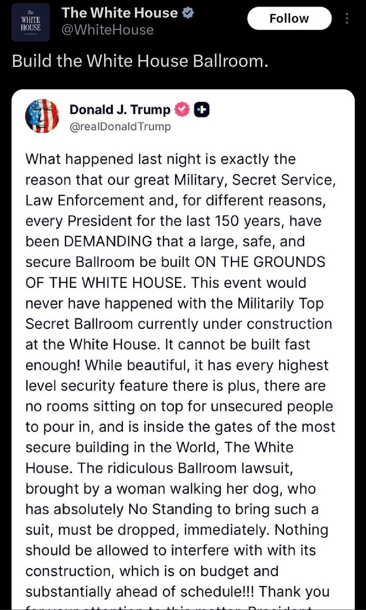 Born_Again_Oct7's tweet image. The courts have ruled against the ballroom, the zionists are mad as hell.

The WH confirms their goal for this False Flag was to get the ballroom approved.

The #Courts better stay the course and say no to the AI data center bunker.