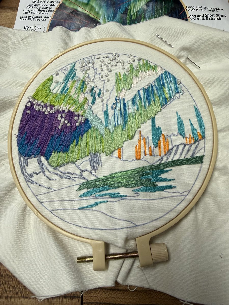 OldSoulProse's tweet image. I finally finished this. 
The next thing I shall ruin will be my denim jacket.
#embroidery 
#auroraborealis