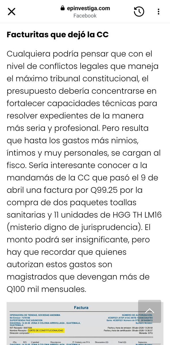 Más de 100 mil en salarios y la <a href="/CC_Guatemala/">CC Guatemala</a> y sus magistrados pasando facturas por toallas sanitarias????  Y la <a href="/Contraloria_gt/">Contraloría General de Cuentas</a>  PINTADA!!!!