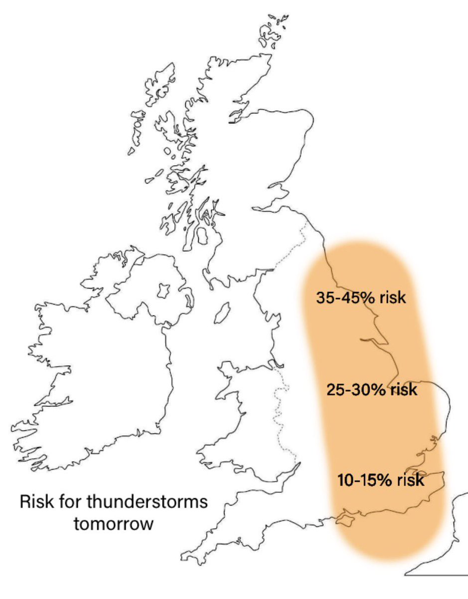 KemStorms's tweet image. Thunderstorm outlook - Monday 27th April 

This is my very first outlook so sorry if it’s a bit wrong. Thunderstorms will most likely develop in the NE in the afternoon and the slowly move SE into the evening and night. 

#thunderstorm @WxMaccaUK @SkiesOfTheUK @metoffice