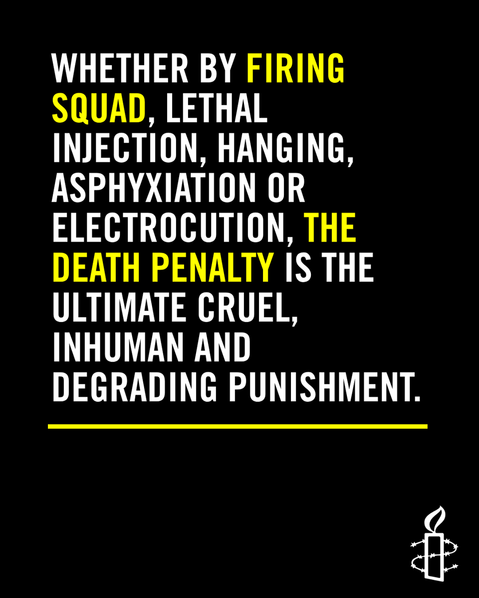 amnestyusa's tweet photo. The death penalty is a symptom of violence, not a solution to it. Rather than using the specter of executions to distract from all that is going wrong in the United States at the moment, President Trump and the Department of Justice should follow the lead of the more than 113 countries who have relegated this archaic and brutal sentence to the dustbin of history. 
Take action: https://t.co/rUuvqsAQPL