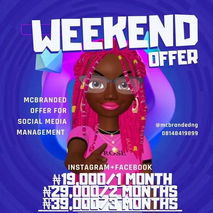 mcbrandedng's tweet photo. WEEKEND REVEAL! 📢✨
Your social media shouldn't be a weekend chore. Let’s handle your Instagram + Facebook management while you focus on growing your business! 🚀
Grab these exclusive weekend rates:
📍 1 Month: ₦19,000
📍 2 Months: ₦29,000
📍 3 Months: ₦39,000 (Best Value! 💎)
The clock is ticking on this offer. Send a DM or click the link in bio to secure your slot now! 📲
..
#portharcourt #nigerianbusiness #socialmediamanager