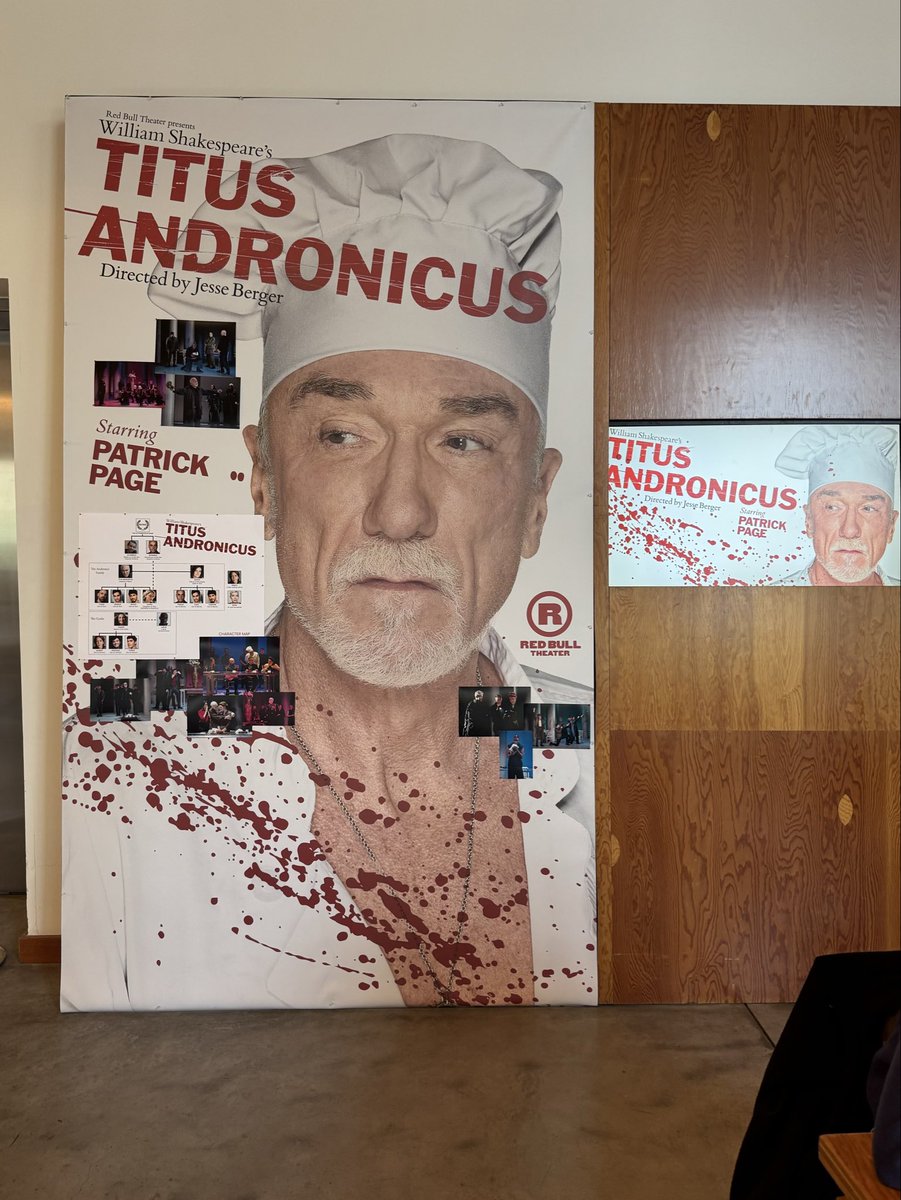 PMFontana's tweet image. Chiron and Demetrius:
Go fetch them hither to us presently.
Why, there they are, both baked in this pie;
Whereof their mother daintily hath fed,
Eating the flesh that she herself hath bred.
 #ShakespeareSunday
#WorstDinnerPartyEver @redbulltheater