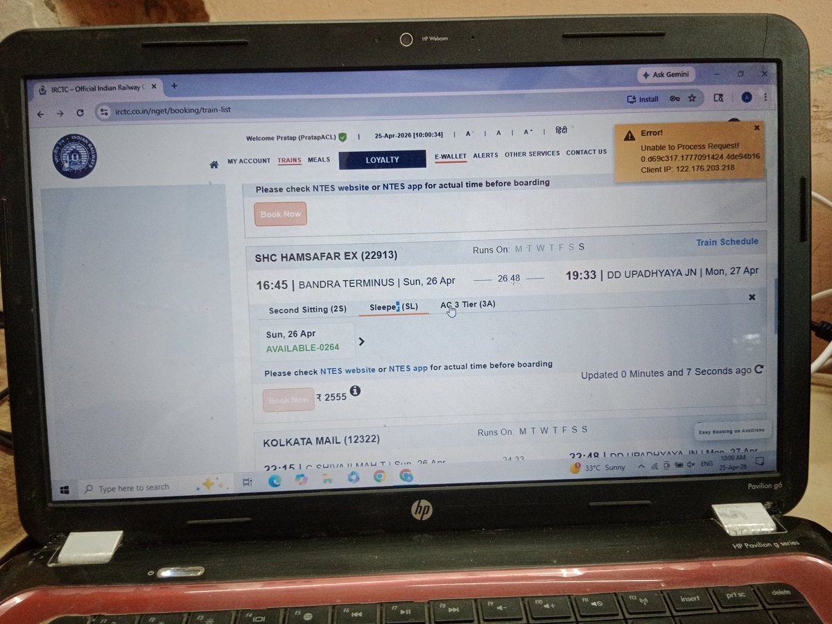 KushwahaVi51141's tweet image. I am really disappointed with the IRCTC app and website during Tatkal ticket booking. Every time Tatkal opens, the system becomes extremely slow or completely unresponsive.
 login failures, captcha errors, session timeouts, and delayed OTP verification  #IRCTC #Indianrailway