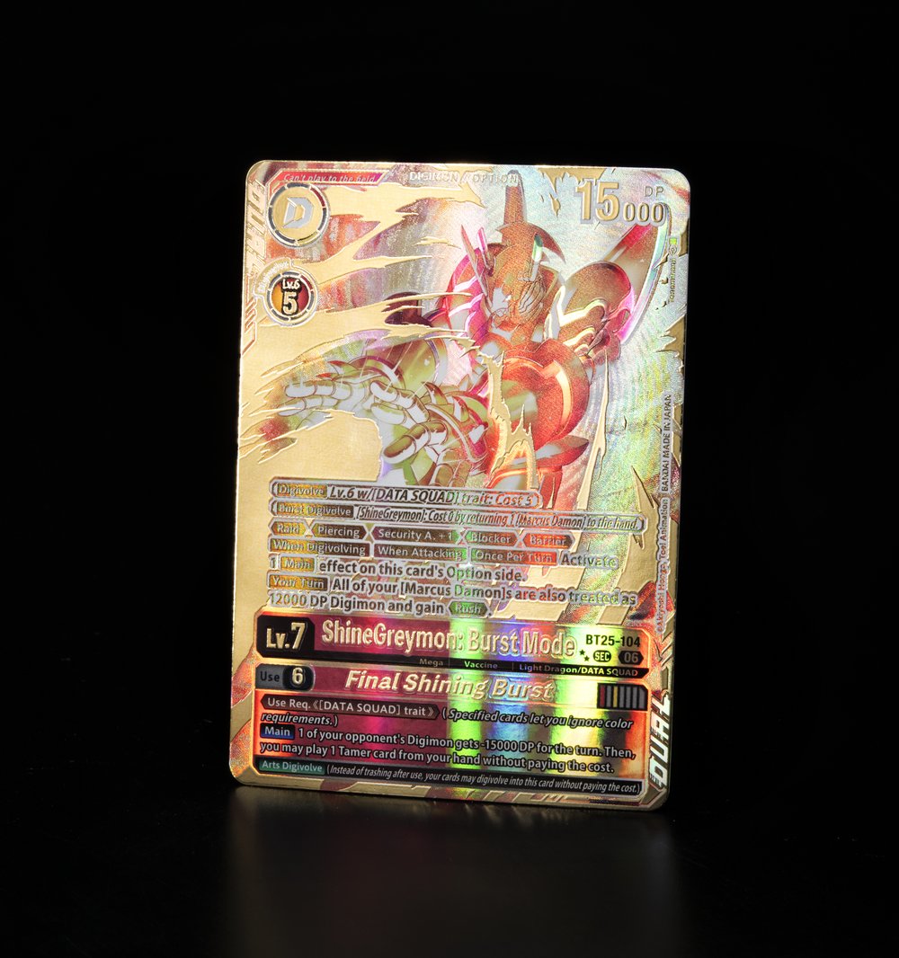 digimon_tcg_EN's tweet image. [REVEALS]

Hello Digimon Tamers!
Today’s low-pull rate alt-art card is [BT25-104 ShineGreymon: Burst Mode/Final Shining Burst]!

BOOSTER DUAL REVOLUTION [BT-25]
In stores May, 2026!
world.digimoncard.com/products/pack/…

#DigimonCardGame
#DigimonTCG
#Digimon