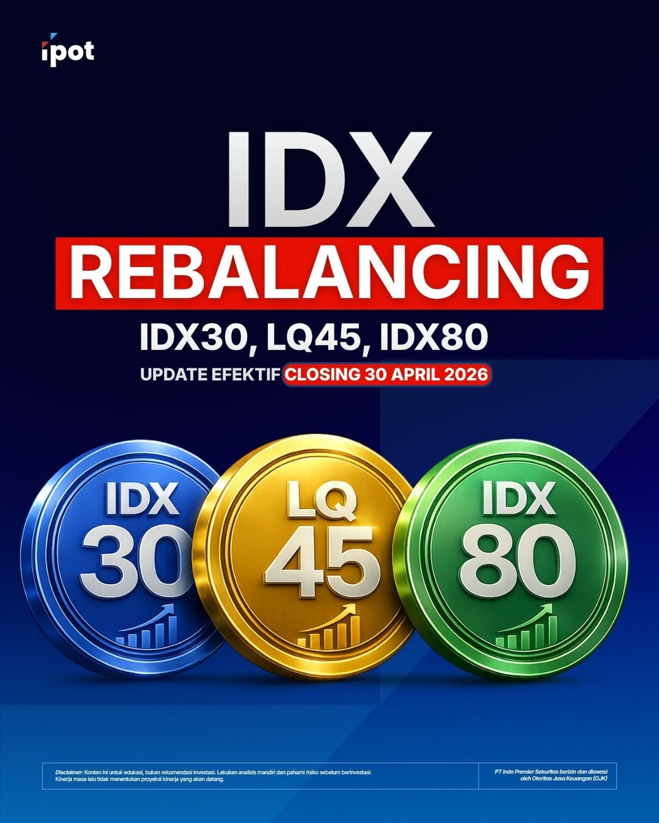 indopremier's tweet image. IDX rebalancing bukan sekadar update indeks 👀

Perubahan di IDX30, LQ45, &amp;amp; IDX80 biasanya diikuti pergeseran dana besar smart money mulai positioning sebelum efektif, sementara yang telat sering kejebak euforia.

Kuncinya bukan ikut rame, tapi paham flow dan timing.

#IPOT #IDX