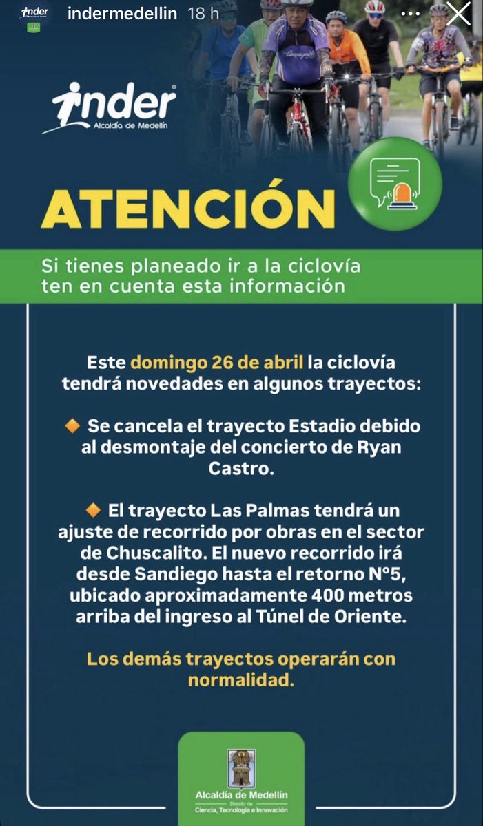bichofue13's tweet photo. Al @INDERMEDELLIN y a @FicoGutierrez les importa más desmontar un concierto que garantizar a los cientos de personas entre niños, niñas, jóvenes y adultos que salen los domingos a hacer ejercicio a la ciclovía del Estadio. La prioridad de esta alcaldía es la plata y politiquiar https://t.co/fQ9WEL3CVy