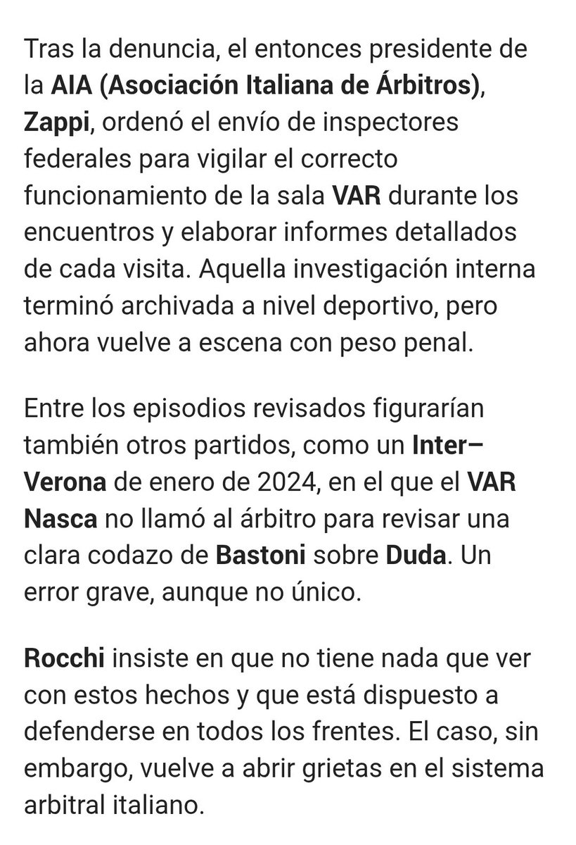 En Italia el presidente del CTA envía inspectores federales para" vigilar el correcto funcionamiento de la sala Var durante los encuentros". Aquí Fran Soto en una entrevista dice que hay que pasar página del Barsagate Negreira