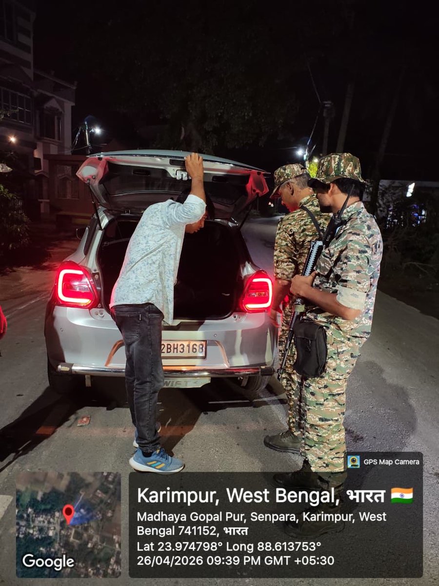 CrpfWest's tweet photo. OPERATION ALL OUT PHASES II

संवेदनशील इलाकों में CAPFs की दिन-रात पेट्रोलिंग और नाका चेकिंग जारी है।
सुरक्षा की मजबूत मौजूदगी से आम जनता में भरोसा और शांति का माहौल बना है।
@CEOWestBengal 
@ECISVEEP https://t.co/DCfeNSFrss