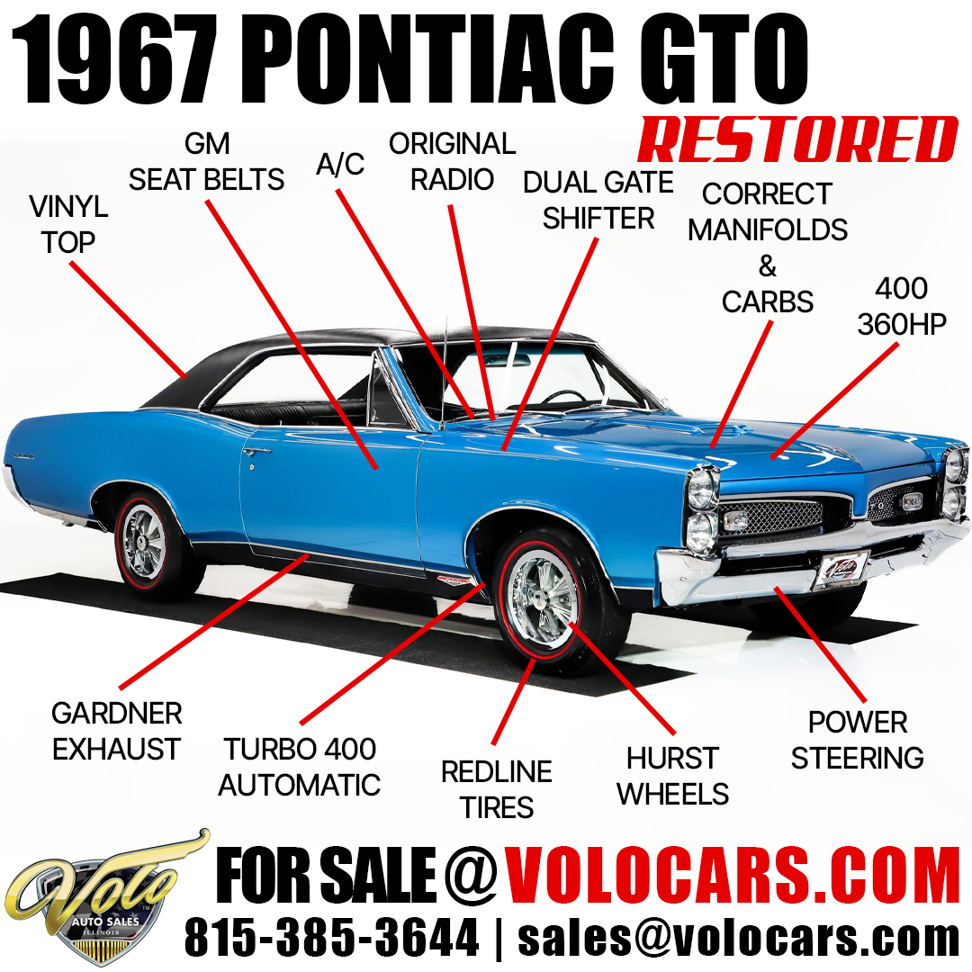 🔥 1967 Pontiac GTO 🔥
👉 Full details at volocars.forsale/V22214

Contact Sales
📧 sales@volocars.com | ☎️ 815-385-3644
