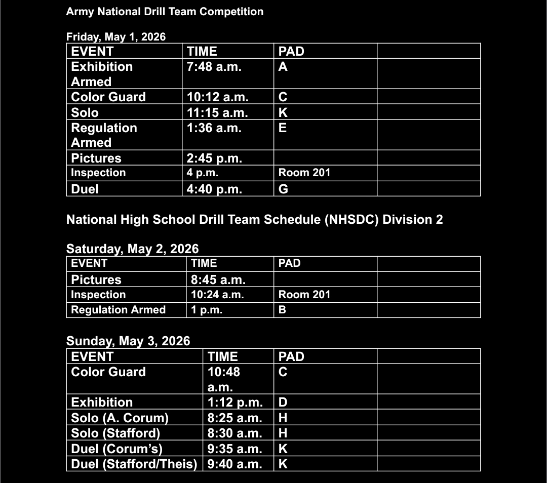 la_gringa_coco's tweet photo. @ChristyRomano here is my son's schedule for the drill team nationals in Daytona this weekend in case you are able to come ❤️❤️ We love you Captain Stone 🥰 https://t.co/uDCqqp2ATM
