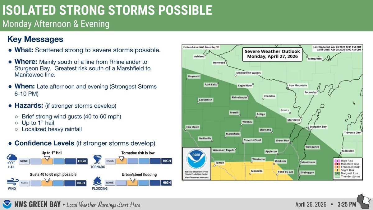 There is a marginal risk for scattered severe thunderstorms late Monday ...