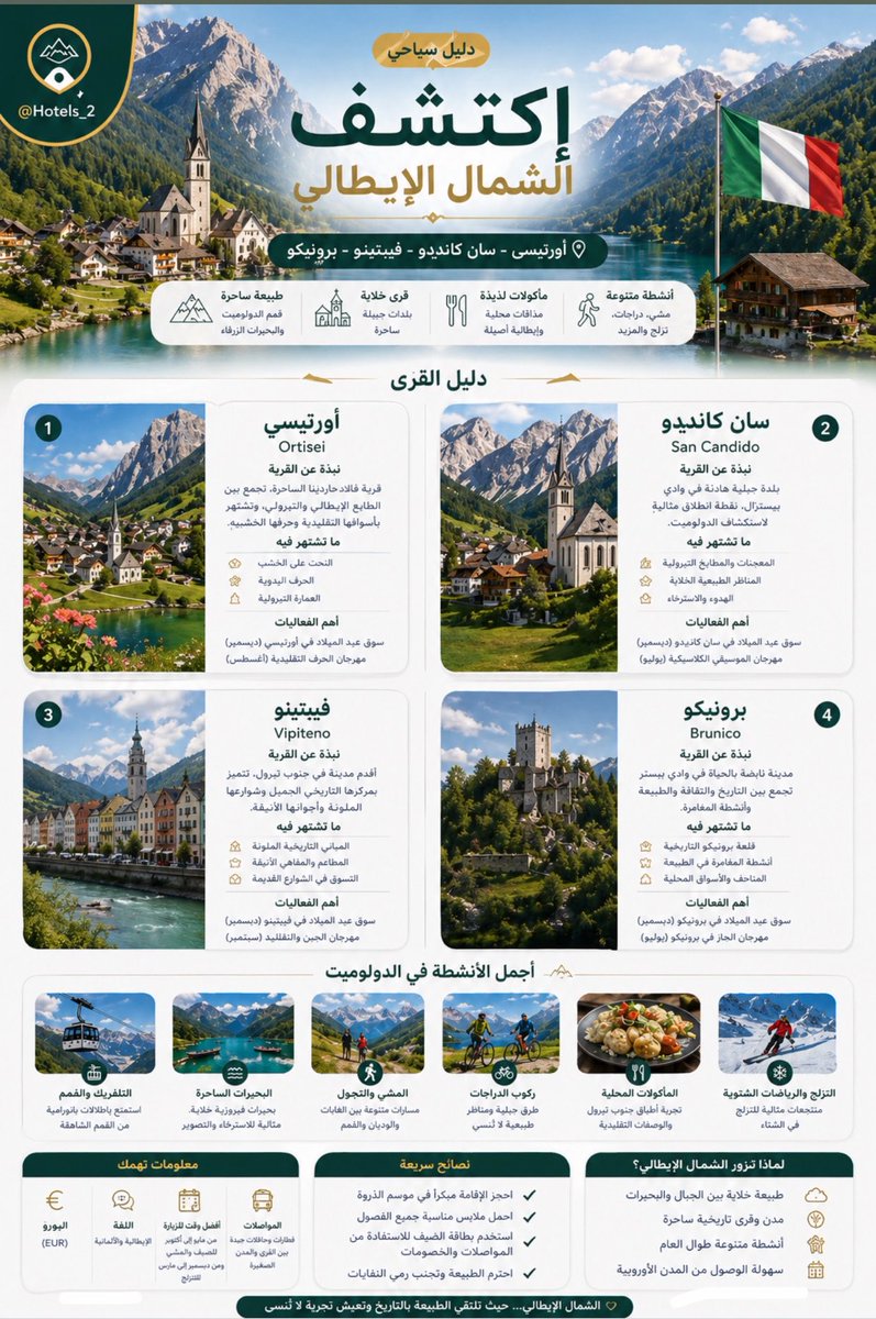 Hotels_2's tweet photo. اكتشف شمال إيطاليا 🇮🇹✨
تنوع ما يتفوت بين جبال الدولوميت، والبحيرات ، ومدن تاريخية ساحرة . 

🏔️ طبيعة خيالية
✨ أجواء بارده
🎭 فعاليات وتجارب مختلفة https://t.co/0XU3BPF51F