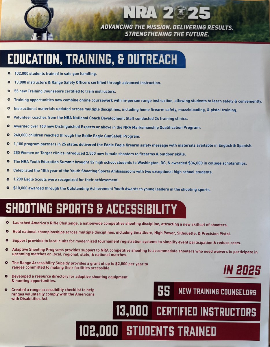 WillesLee's tweet image. 1/2 If we sincerely expect the few members at Meeting of Members to participate, we won’t again surprise them with a tedious by law or resolution that they see for the first time, on a screen 150 feet away.  We’ll ..
#transparency
(from NRAAM, 2025 NRA info still applicable)