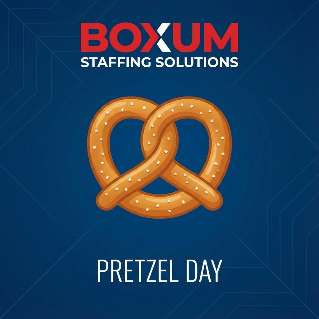 BoxumStaffing's tweet image. Twist up your workday: it's Pretzel Day! We’re all about unique perks and great team culture, so let’s celebrate the little things that make the workplace even sweeter. #PretzelDay #WorkPerks #TeamCulture #Staffing #BoxumStaffing