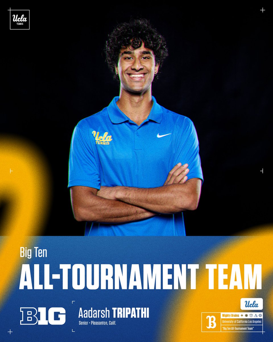 uclatennis's tweet photo. A 2-0 singles record β including one comeback clincher to #BeatSC β puts Aadarsh Tripathi on the #B1GMTennis All-Tournament Team π
#GoBruins https://t.co/k8X080KyaY