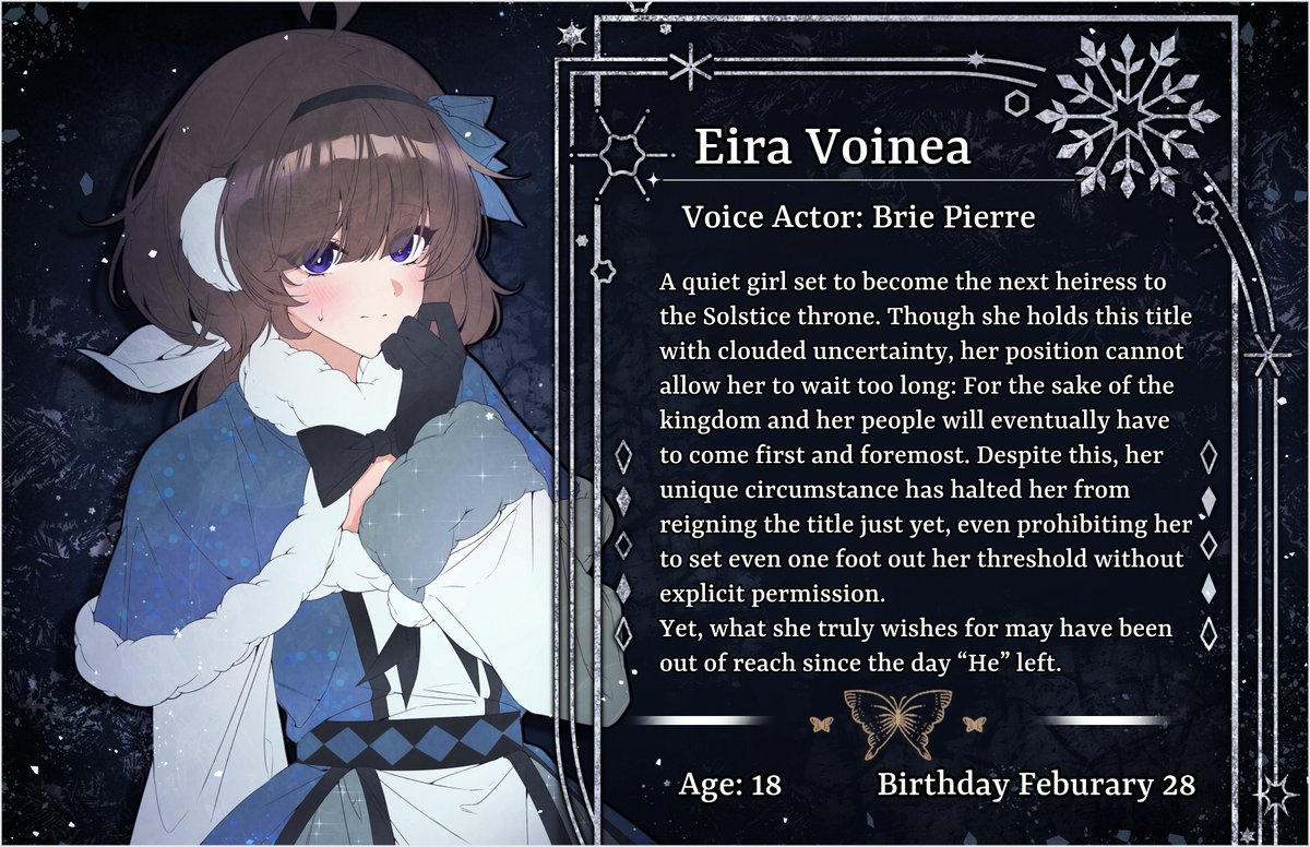Etoile_Dreams's tweet photo. Meet — Eira Voinea
VA: @ImbrieeVA 

A timid girl who holds the weight of the royalty on her shoulders. Despite this standing, a unique circumstance ails her from inheriting her title just yet. https://t.co/XTRZsE25Wv