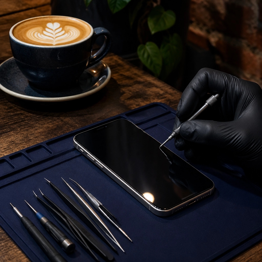 repairedcollect's tweet image. Sunday morning lattes and tech upgrades in Greenpoint. ☕️📱 We just wrapped up a screen restoration at Variety Coffee: bringing the workshop to you means zero transit time and 100% results. Back in the game in under an hour. #RepairedCollective ✨🛠️