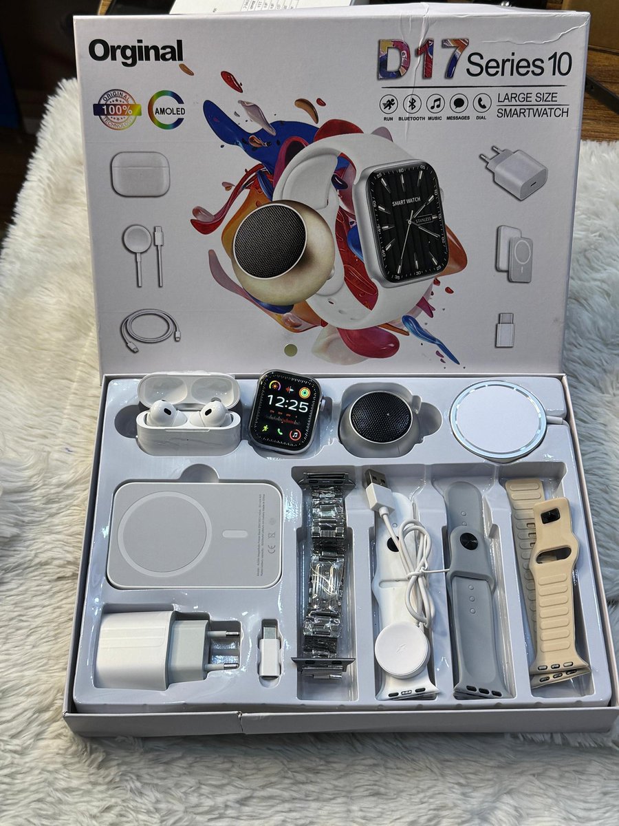 ToFarm91005's tweet photo. D17 Series 10

Description
Large size smart watch 

Item combination 
➡️ Smart watch ⌚ 
➡️ Earpod 
➡️ 4 stripes 
➡️ Adaptor &amp; OTG cable mouth attachment 
➡️ Speaker
➡️ wireless Power bank 

Price ➡️ #26000 https://t.co/MhI9tTsnF1