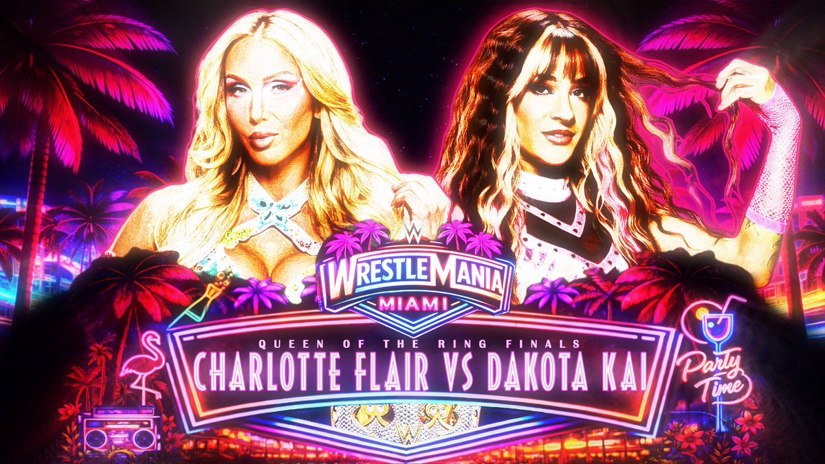 S2lWrestling's tweet photo. 🚨TONIGHT ON NIGHT 2🚨

On #S2LWrestleMania🌴💖
 
The #S2LQueenOfTheRing👑✨ FINALS💛

💎Charlotte Flair @aescado👑

Takes on…

👾Dakota Kai @KickForKota🤙🏽

Who will walk out the Queen? https://t.co/Ds9GXdDGa7