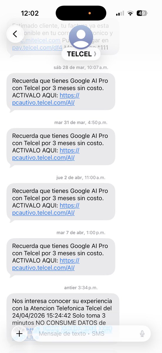 erickarrt's tweet photo. @Telcel Deja de robar. Cuando actualicé mi plan me dijeron que me daban Google Ai pro gratis tres meses pero que si no lo activaba, no pasaba nada y no me cobrarían pasado ese tiempo. NUNCA LO ACTIVÉ (foto) y resulta que me lo están cobrando. NO VOY A PAGAR y cancelaré mi plan. https://t.co/GhTvvPjE26