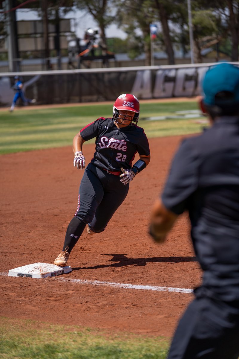 NMStateSoftball's tweet photo. What a first inning 😮‍💨 Eight runs and we were just getting started.

#AggieUp https://t.co/PEIvzcP79V