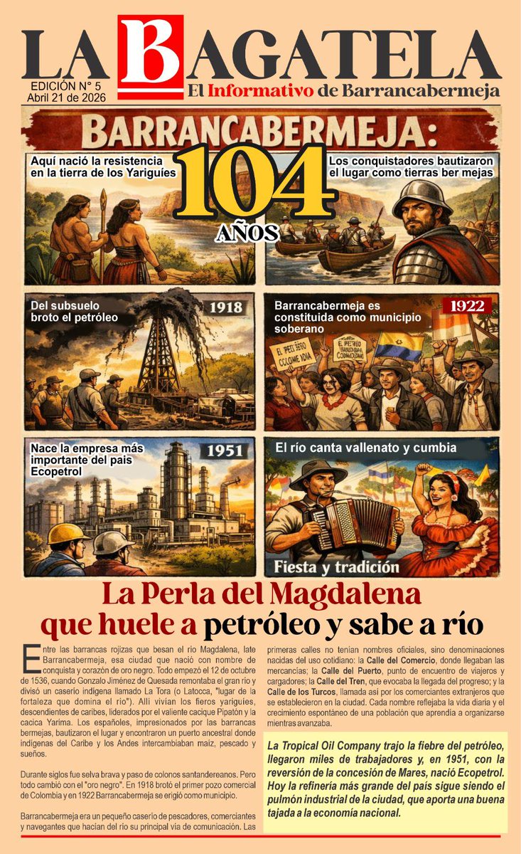 DAJEBA's tweet photo. Hoy #26deabril Barrancabermeja conmemora #104 años de vida municipal. Ciudad santandereana forjada gracias a las luchas sociales https://t.co/utrjvPWAM1