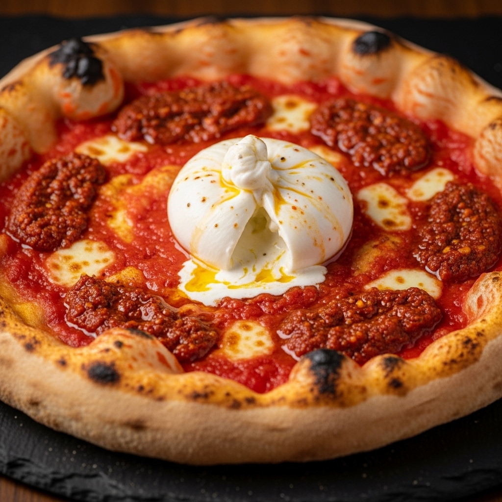 FoodLapa's tweet image. Fuoco e cremosità 🍕🔥 Nduja calabrese + Burrata di Bufala su napoletana. Un contrasto che lascia senza parole. Intensamente italiana. #pizza #nduja #burrata #lapa