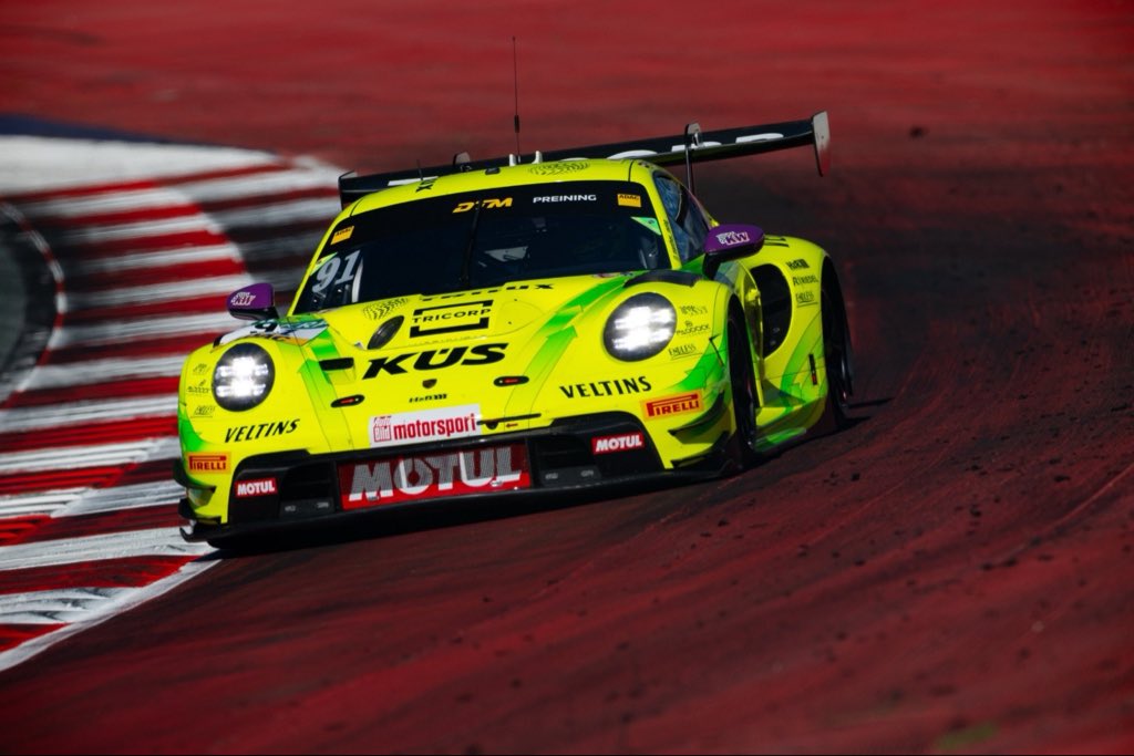 At the wheel of the yellow “Grello” #Porsche fielded by the Manthey ...