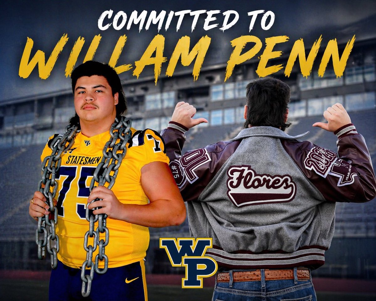 JaidenF1675's tweet photo. Exited to announce my commitment to Willam Penn university
 #commited #collegefootball #oline #comingsoon #WPU
 @CoachGotte @OilerRecruiting @LoganTillman @CoachBenavidez @WPU_Football @WPUAthletics @JasonHinkelman https://t.co/moJQ2JbJh8