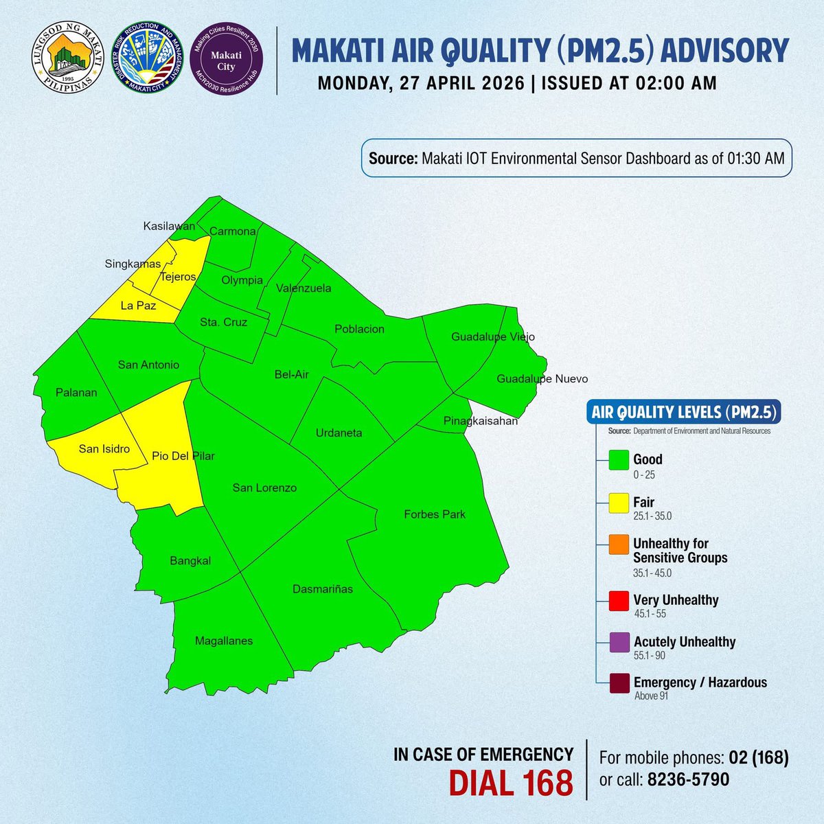 earthshakerph's tweet image. UPDATE: Makati air quality bumuti na—nasa GOOD to FAIR levels as of 1:30 AM (Apr 27).

Manatiling alerto sa updates at sa sitwasyon ng sunog sa Navotas landfill na maaaring makaapekto muli sa hangin.

#AirQualityUpdate #Makati #StaySafePH