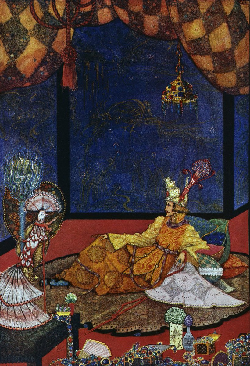 GUYS JAJDJAJA 
Estaba buscando más pinturas de Harry Clarke (porq me obsesione okey?) Y simplemente encontré una que se llama... "The Nightingale" pintada en 1916
JAJAJAJADJAKA BYE 
En realidad no veo conexión con Good omens, pero me dio risa el nombre JAJDJQ